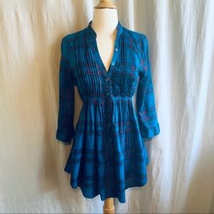 Fire Los Angeles Plaid Tunic Button Up Top Medium